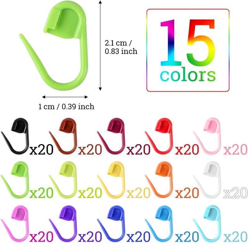 LUNARM 300 Pcs Stitch Markers, 15 Colors Crochet Stitch Needle Clip Knitting Plastic Locking Needle Clip Counter with Clear Storage Case for DIY Handicraft Place Buckle Marker - Image 2